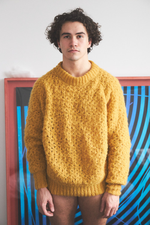 Flower Hand Knit Sweater – Gold Yellow